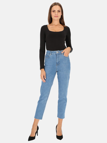 Damskie jeansy mom fit z surowym wykończeniem nogawek L'AF Taga