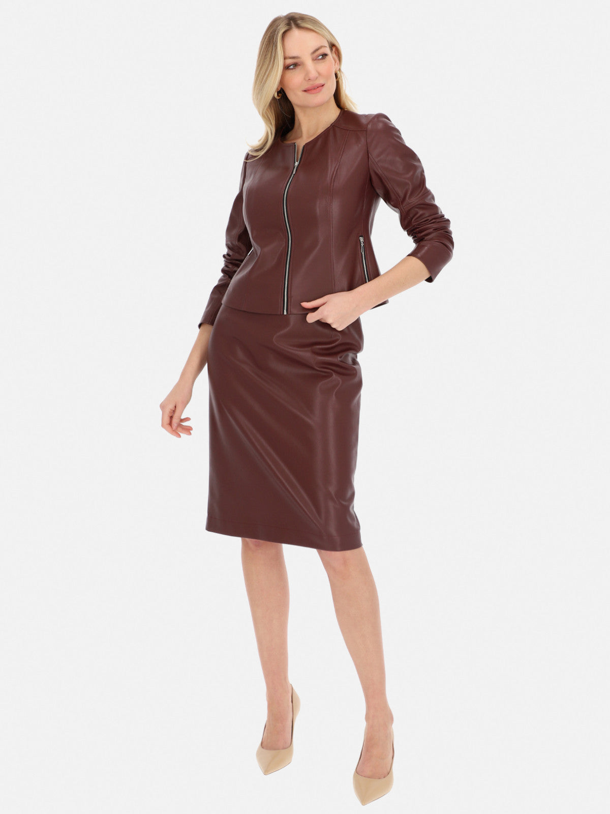 Elegancka bordowa kurtka damska z eko skóry L'AF Mirel
