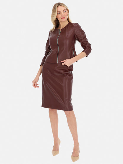 Elegancka bordowa kurtka damska z eko skóry L'AF Mirel