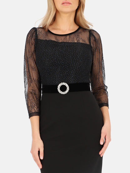 Elegancka sukienka z ozdobną górą i pasem L'AF Leona
