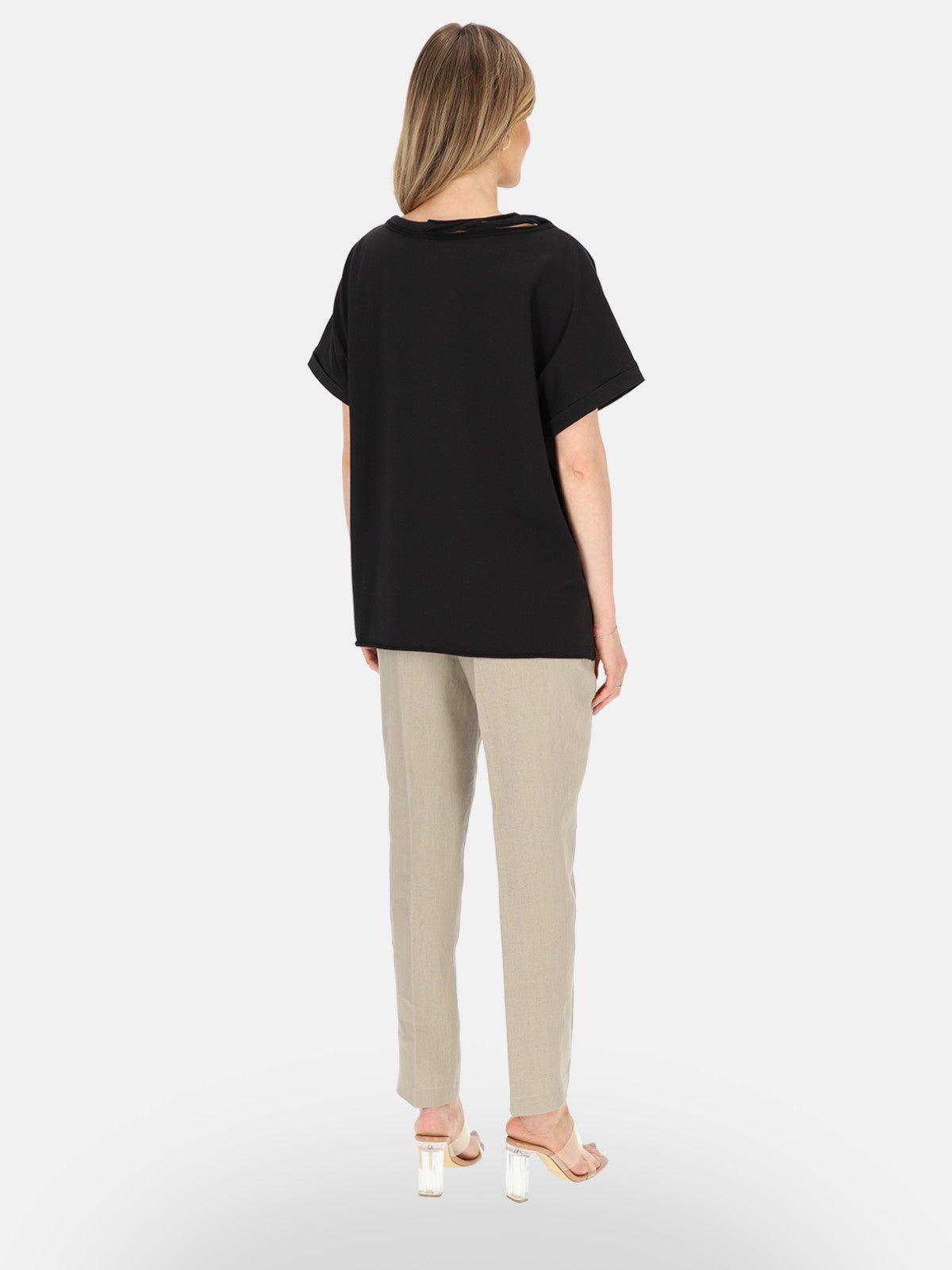 Luźny czarny bawełniany t-shirt damski na co dzień Ola