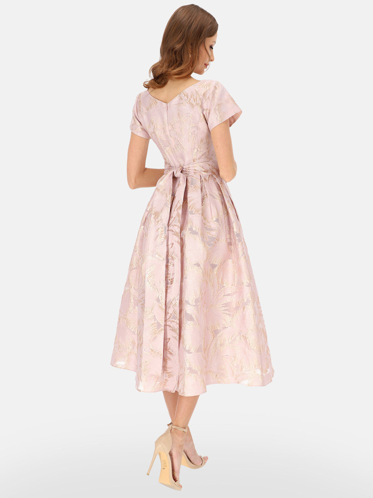 Elegancka różowa pudrowa sukienka midi L'AF Gween