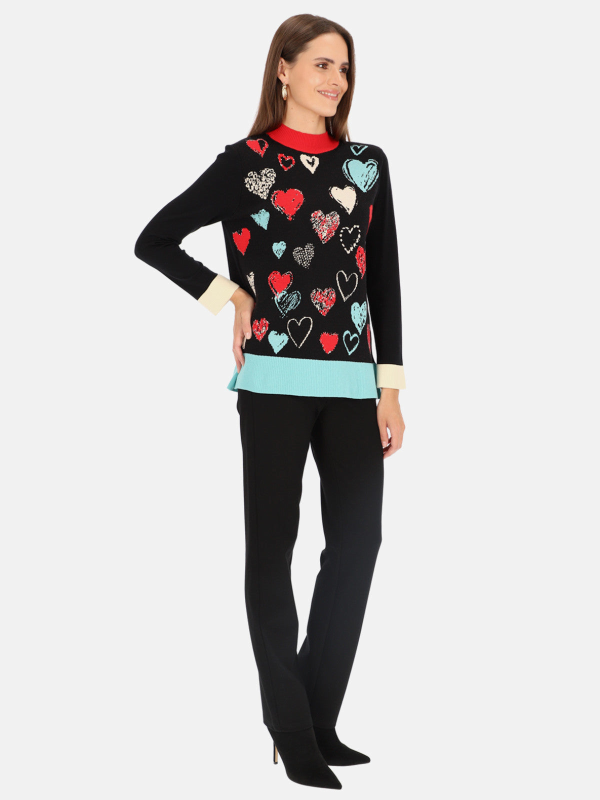 Sweter damski w kolorowe serca Tinta Eira