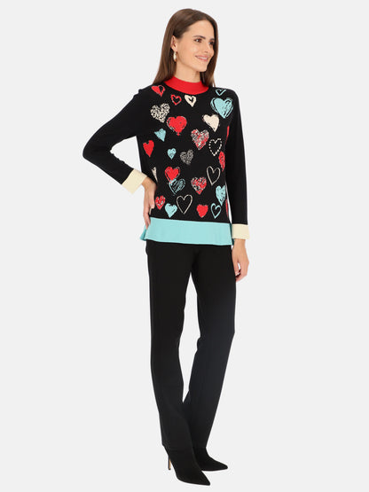 Sweter damski w kolorowe serca Tinta Eira
