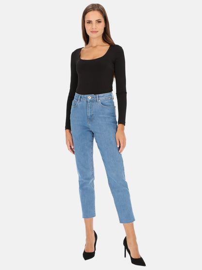 Damskie jeansy mom fit z surowym wykończeniem nogawek L'AF Taga