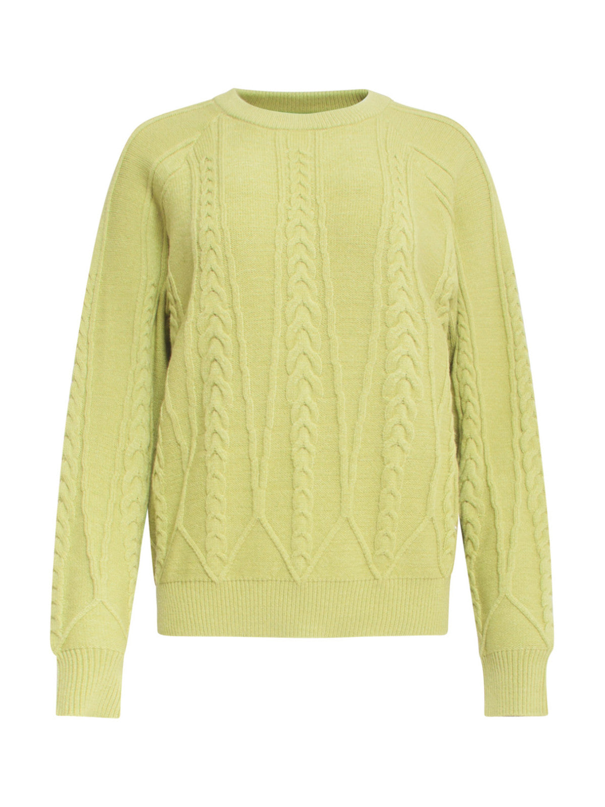 Limonkowy sweter damski ze wzorem plecionki Smashed Lemon 24635