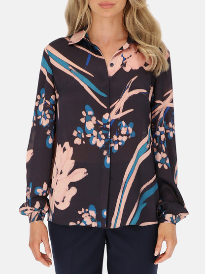 Koszula damska granatowa w kwiatowy print  L’AF Kaila