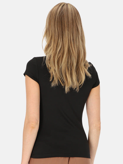 Czarny t-shirt damski basic z dekoltem w karo Potis & Verso Wella
