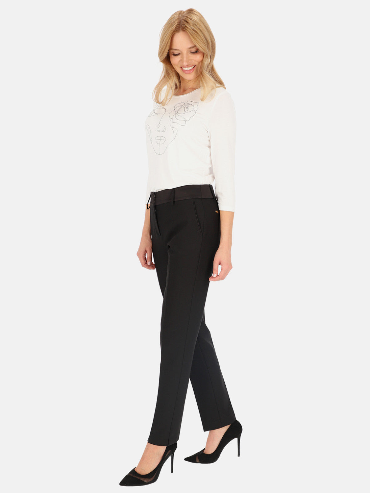 Czarne spodnie na kant z satynowym pasem L'AF Orli