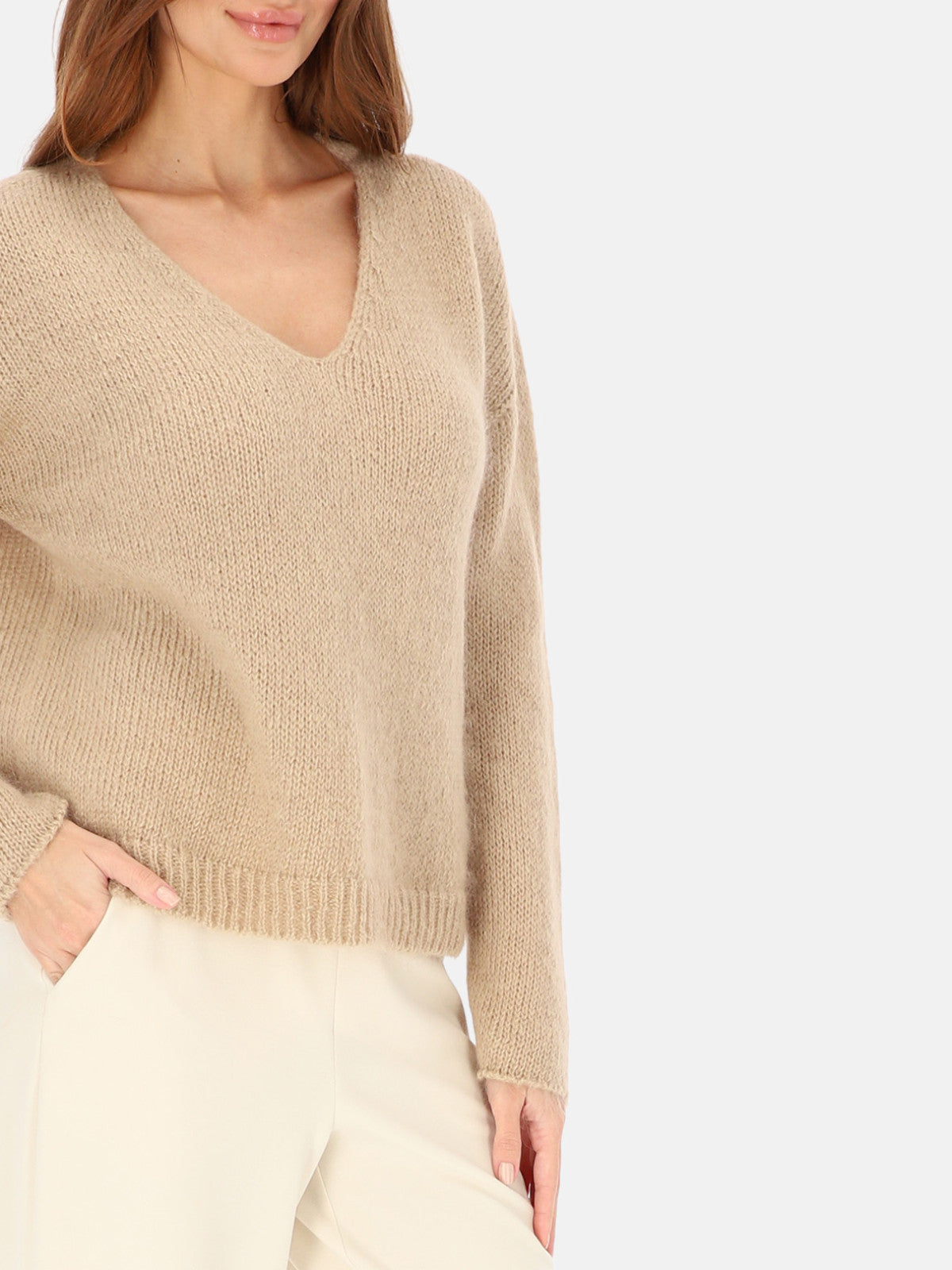 Beżowy sweter z włoskiej dzianiny z moherem L’AF Nelli