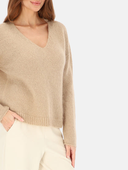 Beżowy sweter z włoskiej dzianiny z moherem L’AF Nelli