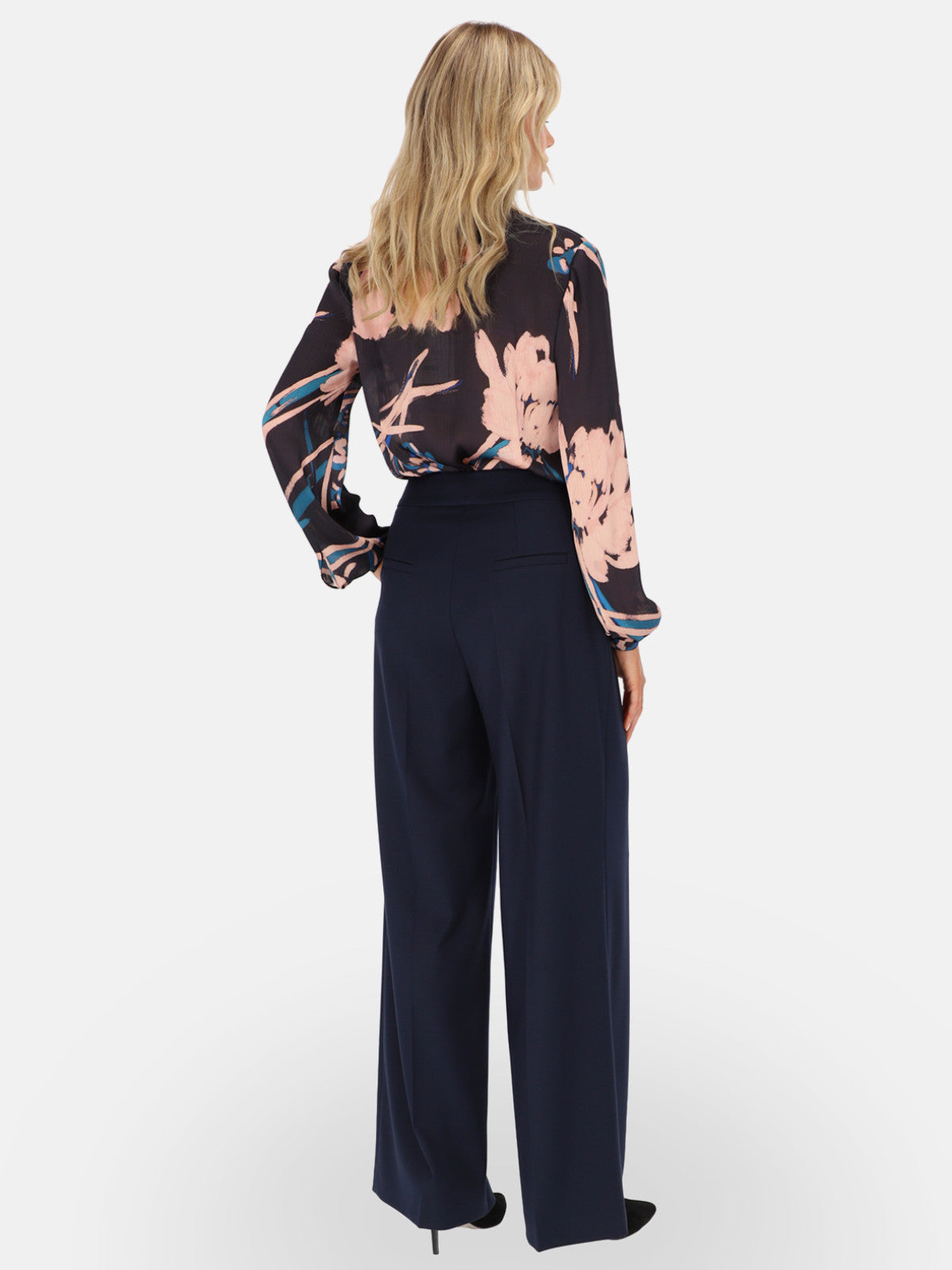 Granatowe eleganckie spodnie wide-leg z wysokim stanem L’AF Kelli