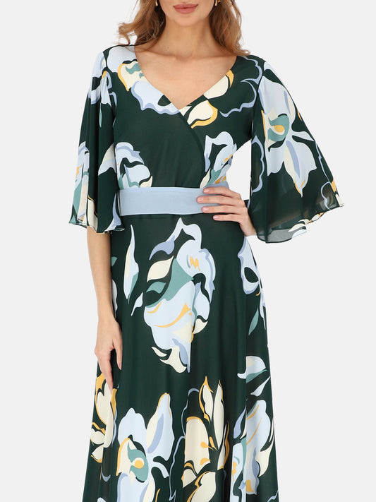 Zielona elegancka sukienka maxi w kwiatowy wzór L'AF Kendal