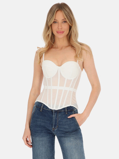 Zmysłowy biały gorset top bustier na ramiączkach na wieczór Maja