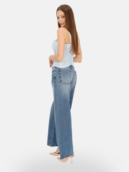 Romantyczny błękitny koronkowy gorset top bustier na lato Romina