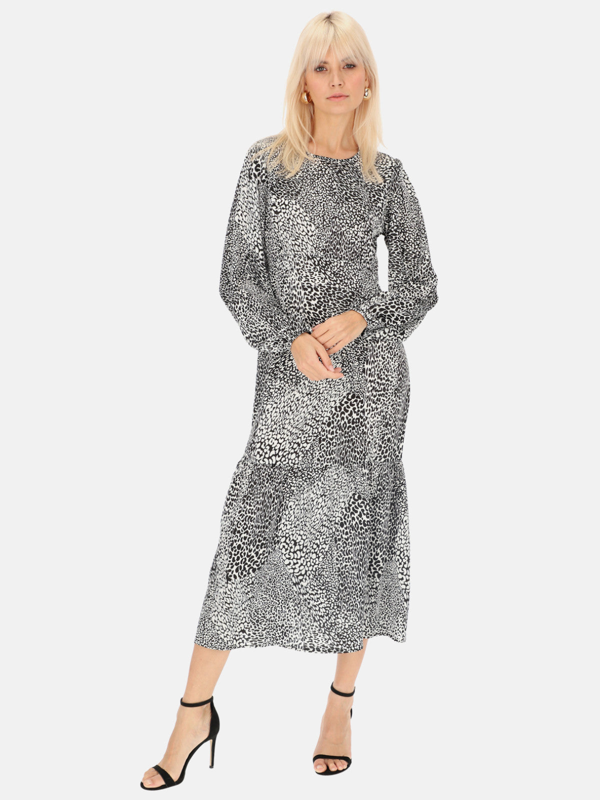 Czarno-biała sukienka midi ze wzorem w panterkę Eye For Fashion Emi