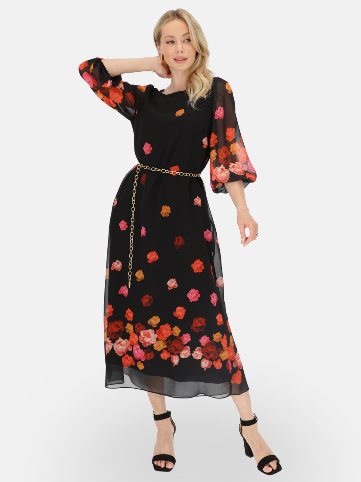 Czarna zwiewna sukienka maxi w kwiaty L'AF Pabla