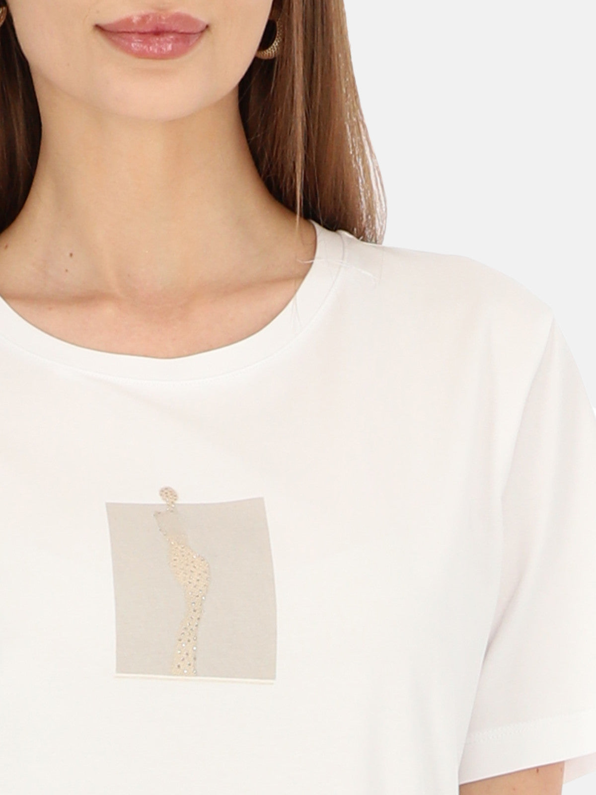 Elegancki biały bawełniany t-shirt z połyskującym nadrukiem Brunona