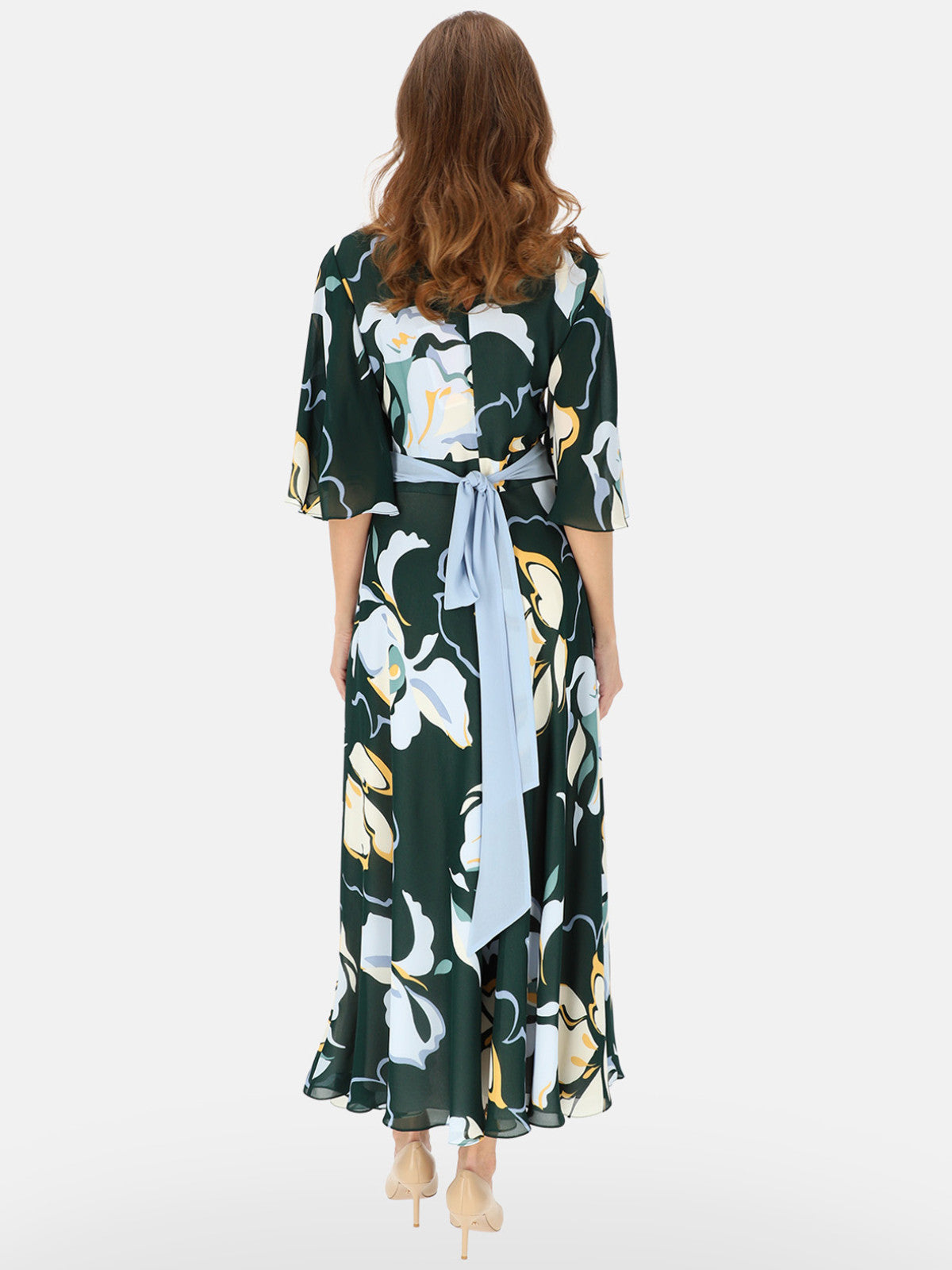 Zielona elegancka sukienka maxi w kwiatowy wzór L'AF Kendal