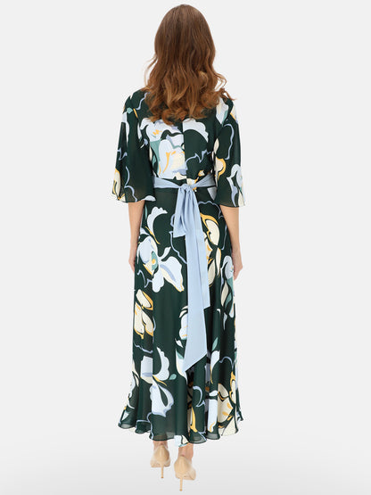 Zielona elegancka sukienka maxi w kwiatowy wzór L'AF Kendal