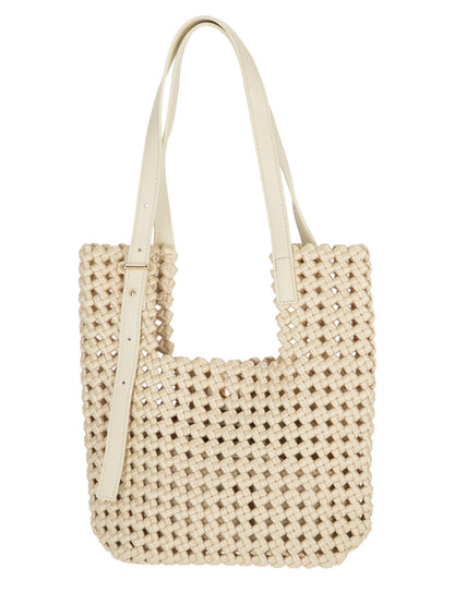Pleciona kremowa torebka damska typu mini shopper bag L’AF