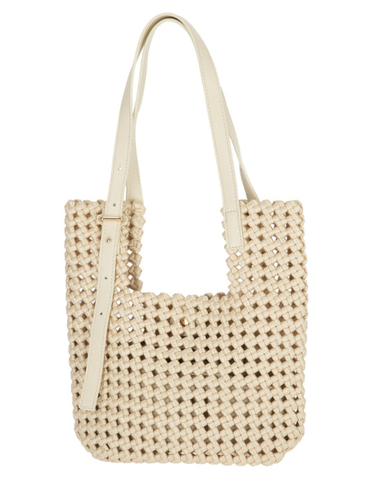 Pleciona kremowa torebka damska typu mini shopper bag L’AF