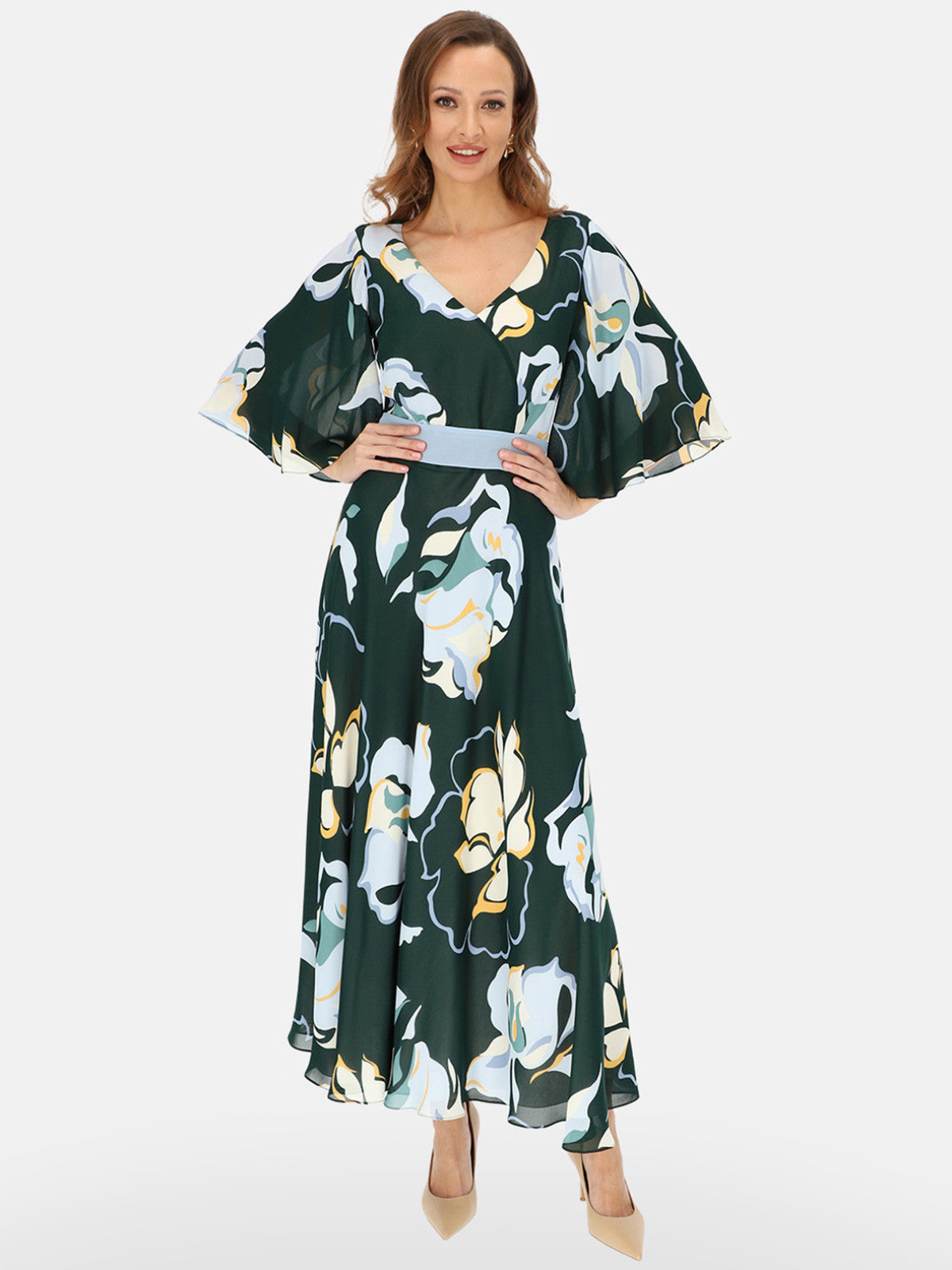Zielona elegancka sukienka maxi w kwiatowy wzór L'AF Kendal