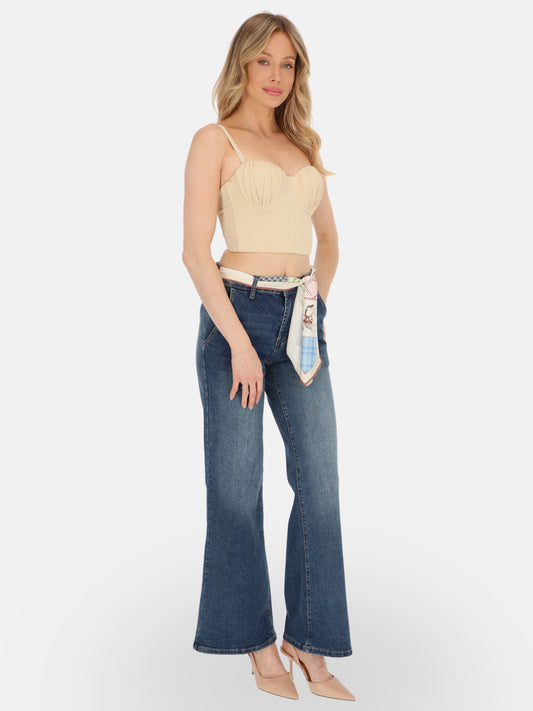Minimalistyczny beżowy gorset top bustier na co dzień Beata