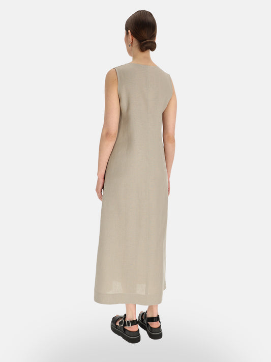 Szara lniana sukienka maxi z rozcięciem Eye For Fashion