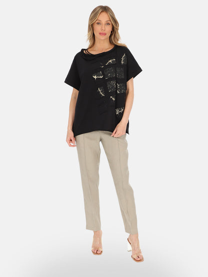 Luźny czarny bawełniany t-shirt damski na co dzień Ola