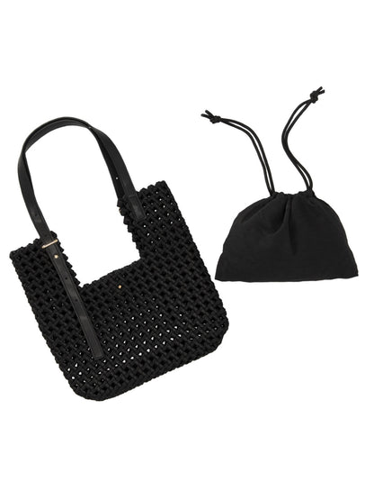Pleciona czarna torebka damska typu mini shopper bag L’AF