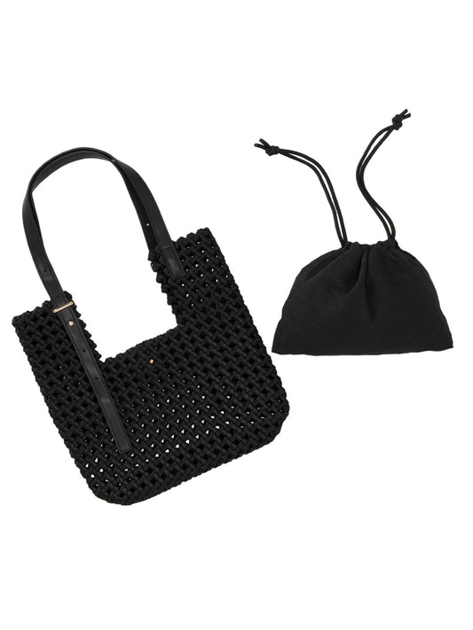 Pleciona czarna torebka damska typu mini shopper bag L’AF
