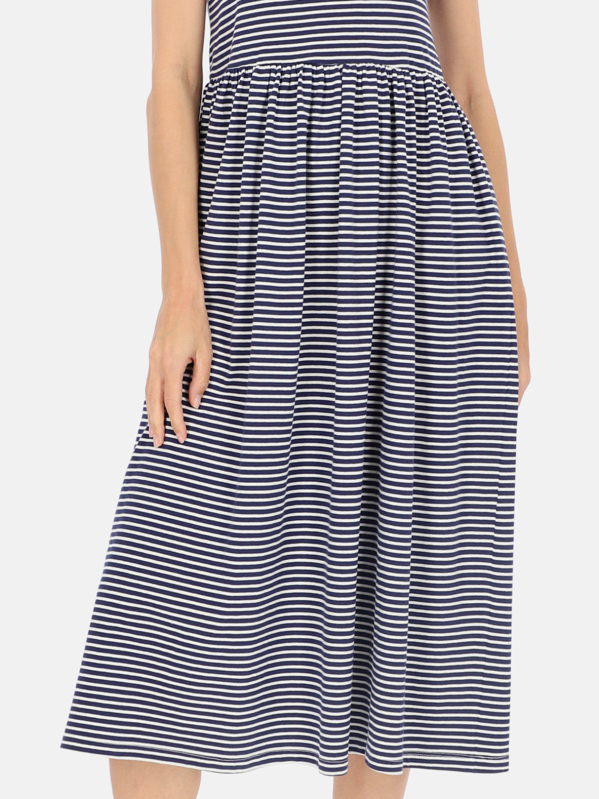 Granatowo-biała sukienka midi w paski Eye For Fashion Ida
