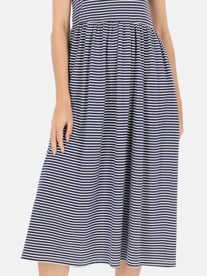Granatowo-biała sukienka midi w paski Eye For Fashion Ida