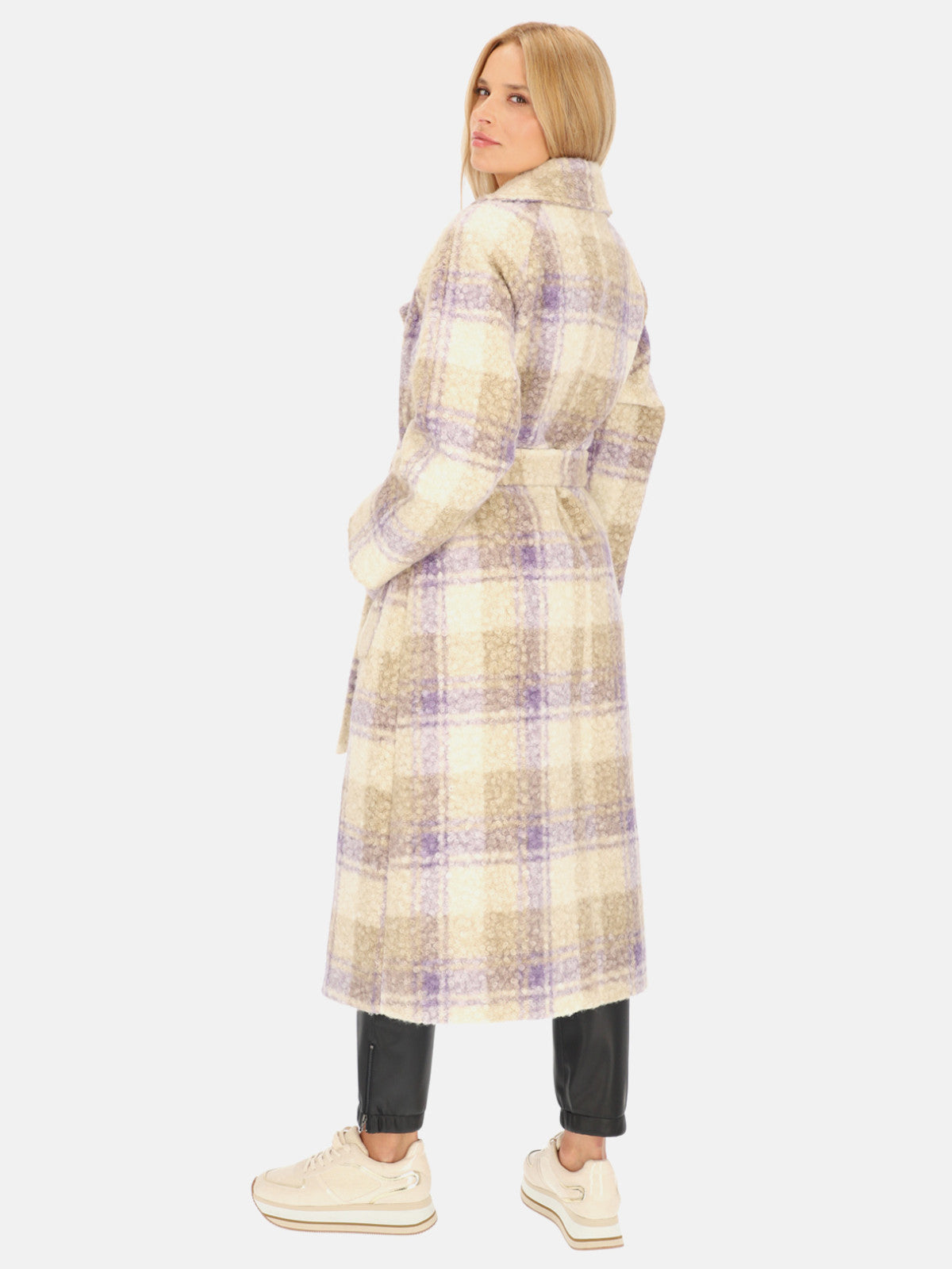 Płaszcz damski z tkaniny boucle w kratę Smashed Lemon 24556