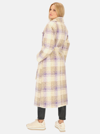 Płaszcz damski z tkaniny boucle w kratę Smashed Lemon 24556