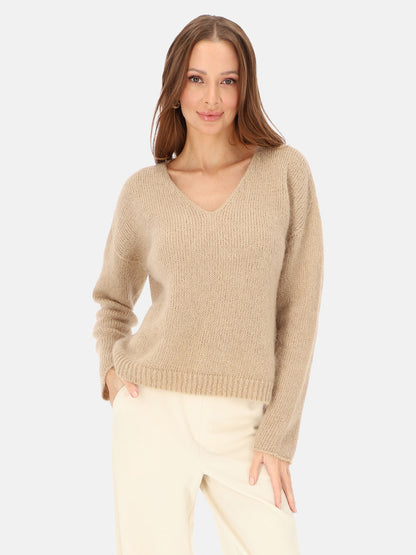 Beżowy sweter z włoskiej dzianiny z moherem L’AF Nelli