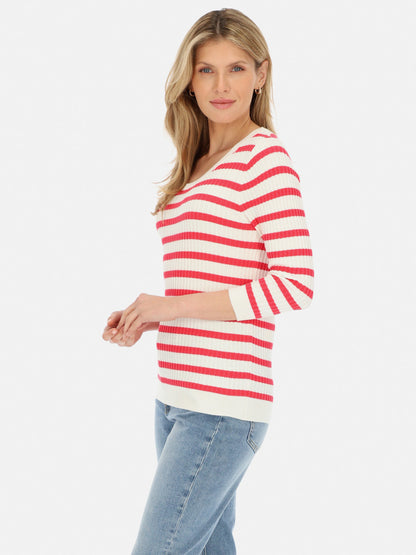 Biało-czerwony  longsleeve damski Red Button Cable