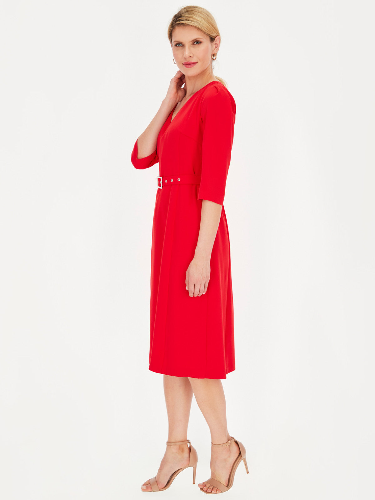 Elegancka czerwona sukienka z paskiem Potis & Verso Taylor