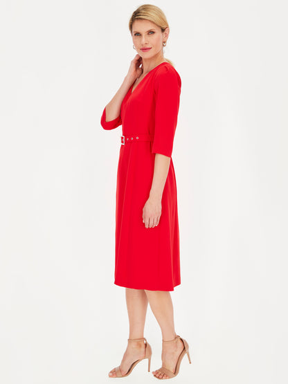 Elegancka czerwona sukienka z paskiem Potis & Verso Taylor