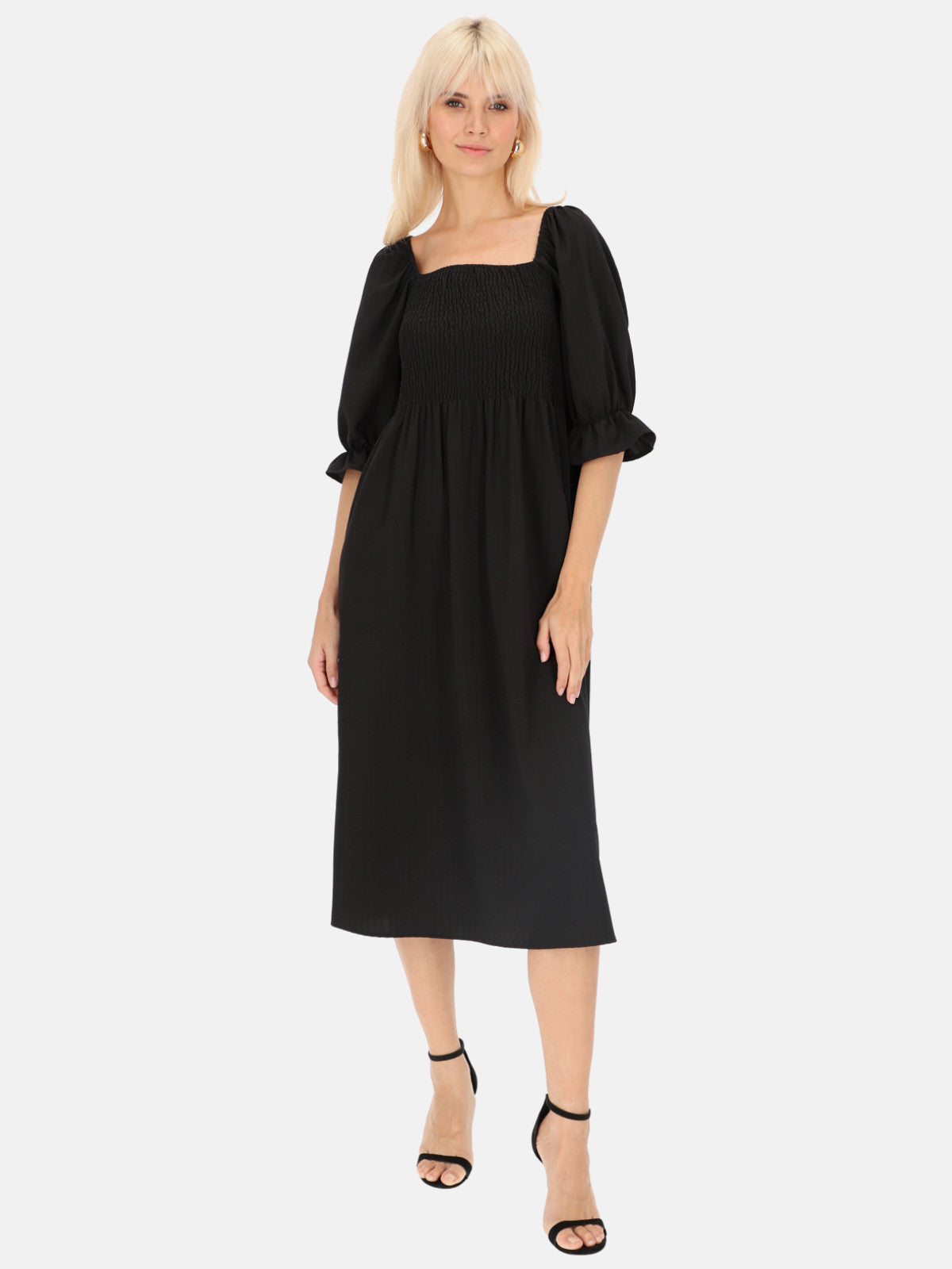 Czarna sukienka midi z elastycznym marszczeniem Eye For Fashion Narina