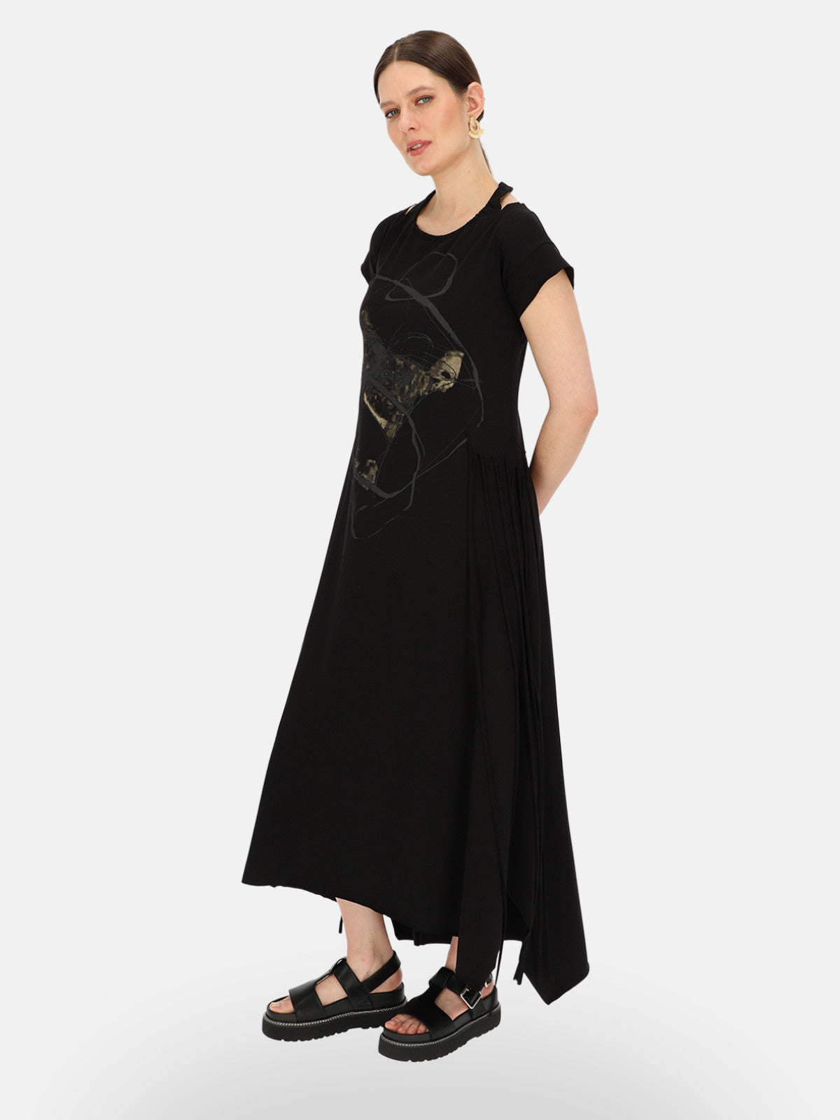 Czarna sukienka maxi z nadrukiem Eye For Fashion