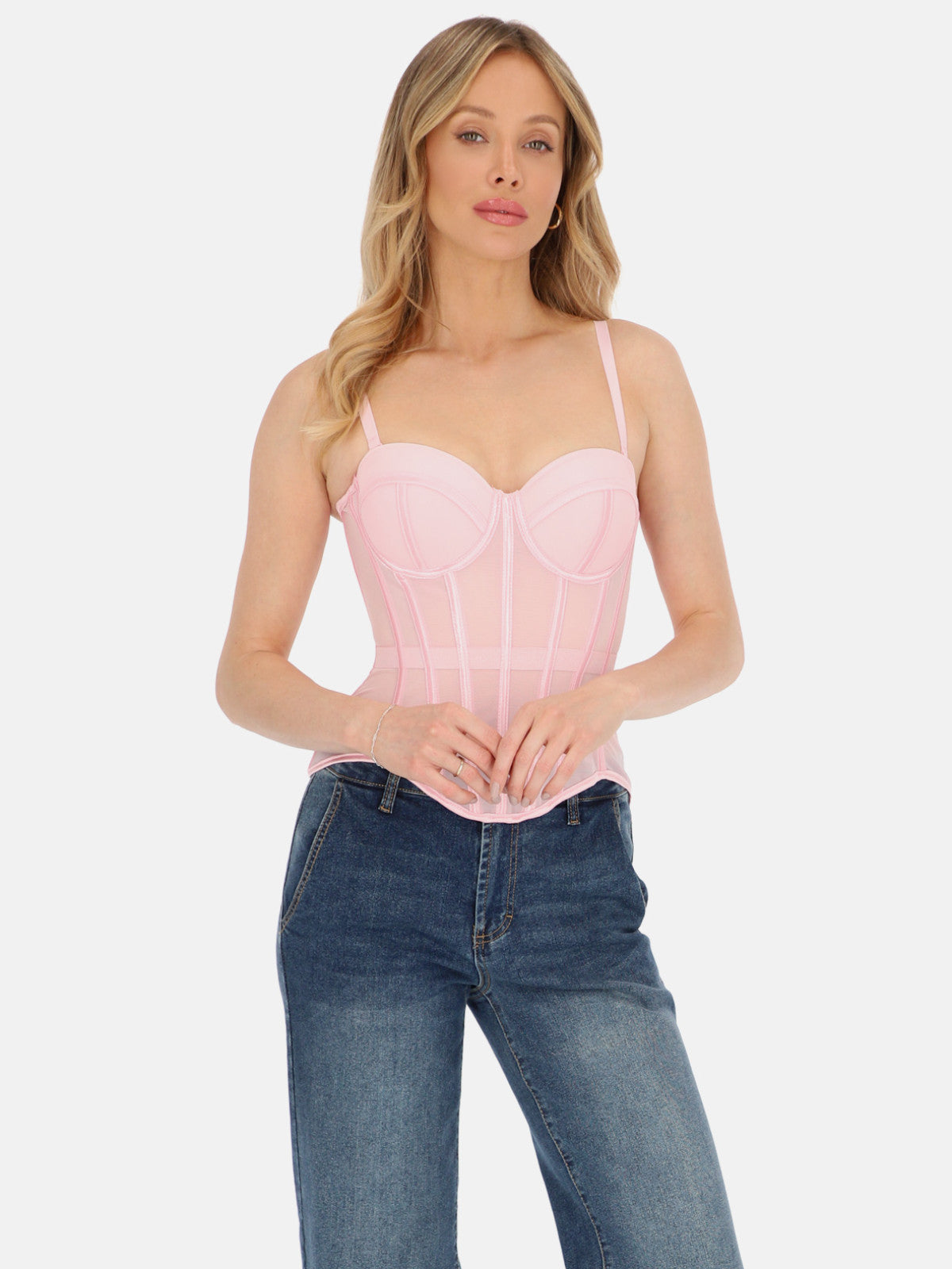 Dziewczęcy różowy dopasowany gorset top bustier na lato Priscilla