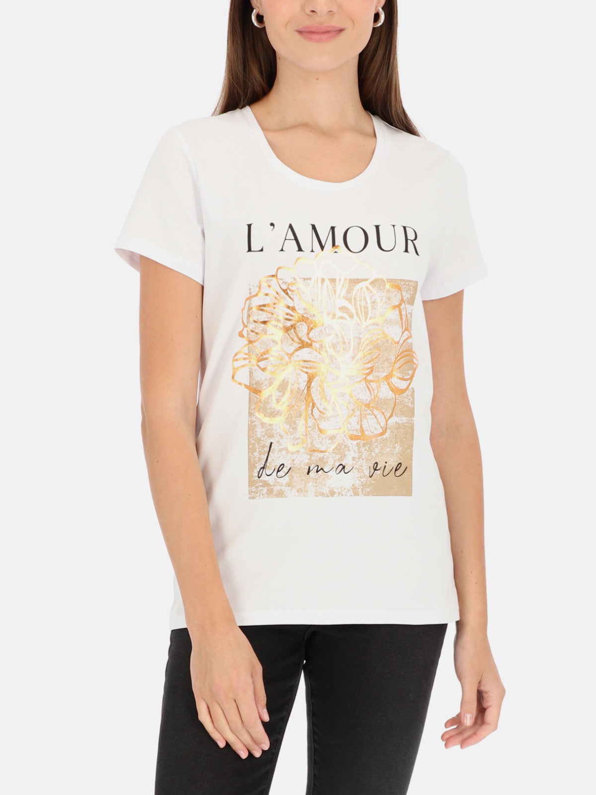 Dzianinowy t-shirt z połyskującym nadrukiem L'AF Tessa