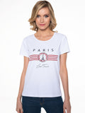 Kobiecy biały bawełniany t-shirt z francuskim nadrukiem Lena