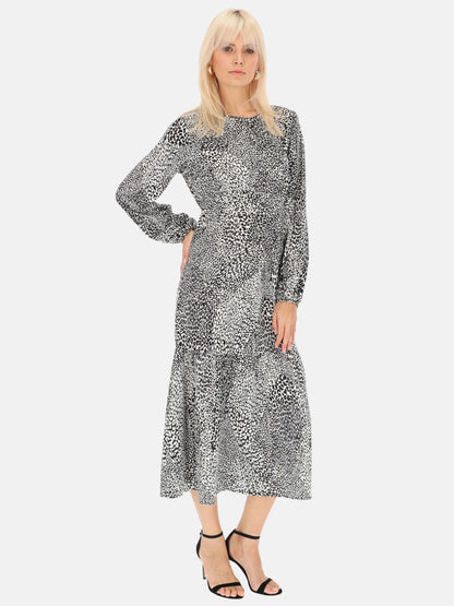 Czarno-biała sukienka midi ze wzorem w panterkę Eye For Fashion Emi