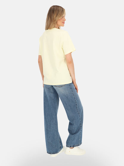 Energetyczny żółty bawełniany gładki damski t-shirt basic na lato Oliwia