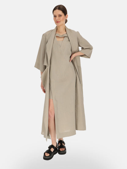Szara lniana sukienka maxi z rozcięciem Eye For Fashion