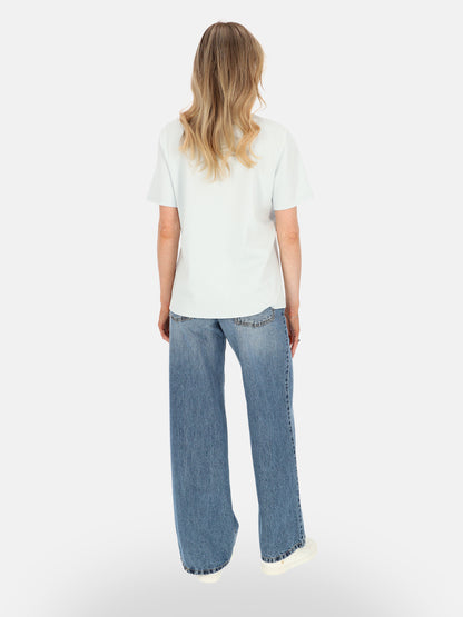 Świeży błękitny bawełniany gładki damski t-shirt basic na lato Kornelia
