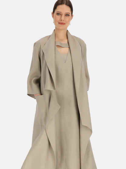 Szara lniana sukienka maxi z rozcięciem Eye For Fashion